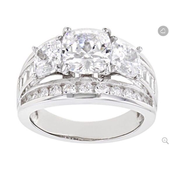3.82 Ct. Round~Cushion~Baguette Sim Diamond Bridal Wedding Ring Sz 9~.925 SS - Picture 2 of 8